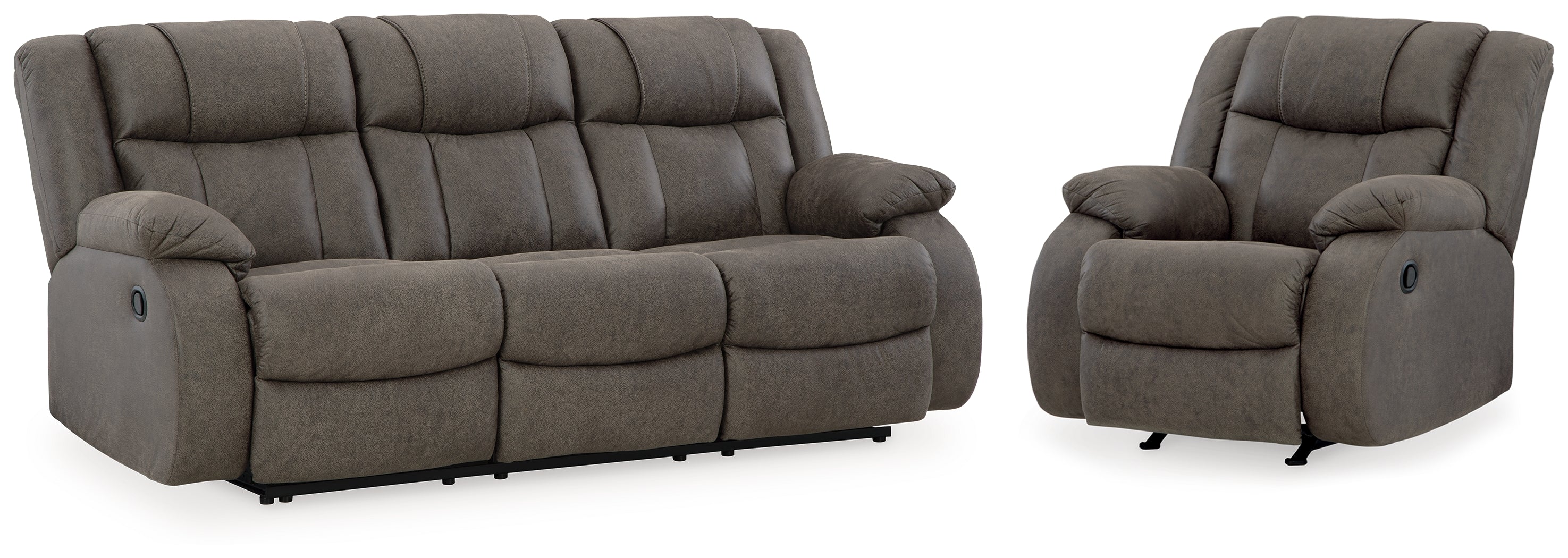 First Base Gunmetal Reclining Sofa and Recliner