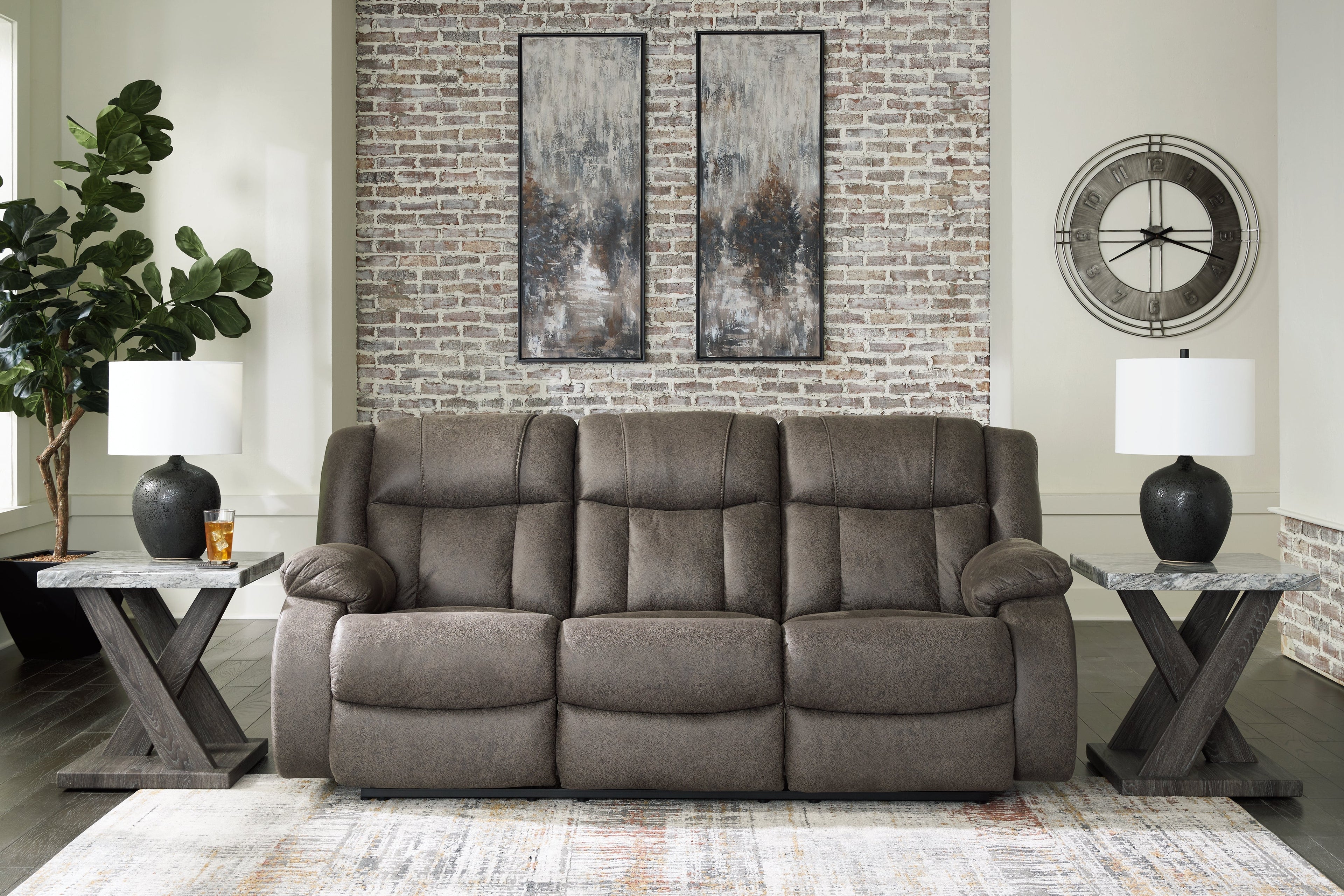 First Base Gunmetal Reclining Sofa and Recliner