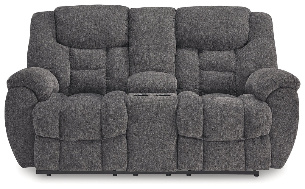 Foreside Charcoal Reclining Loveseat w/Console