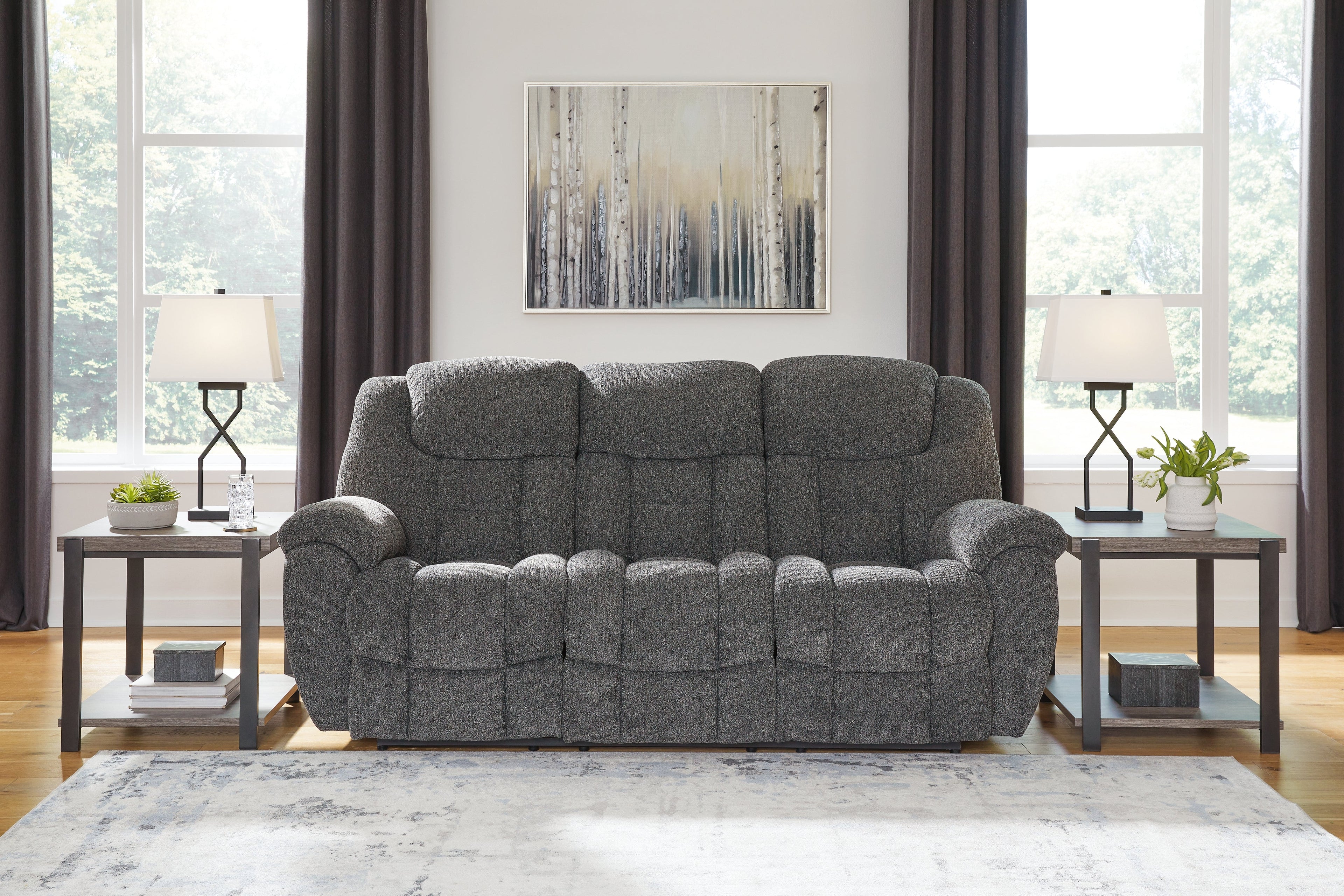 Foreside Charcoal Reclining Sofa and Loveseat