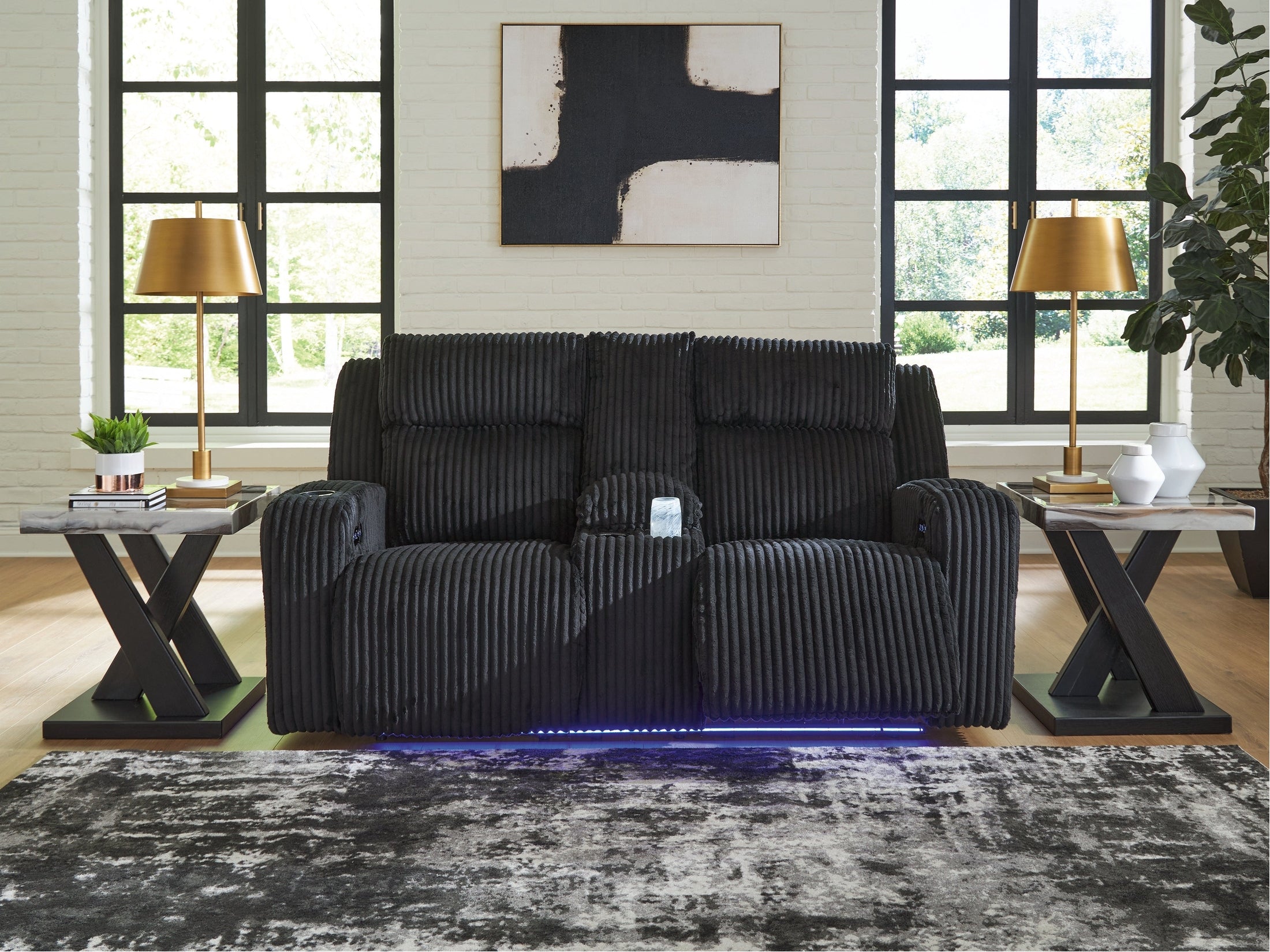 Forest Lake Black Power Reclining Loveseat w/Console