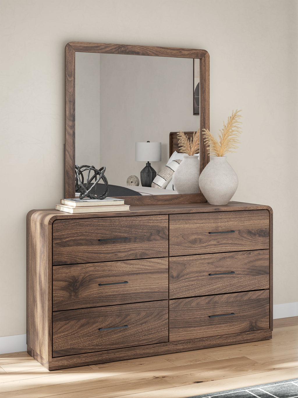 Fortlorn Walnut Brown Dresser and Mirror
