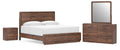 Fortlorn Brown King Panel Bed, Dresser, Mirror and Nightstand, Walnut
