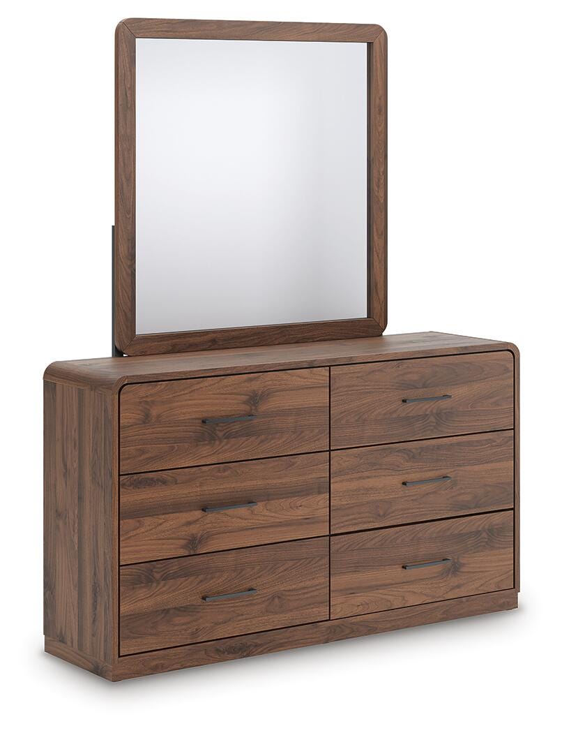 Fortlorn Brown King Panel Bed, Dresser, Mirror and Nightstand, Walnut