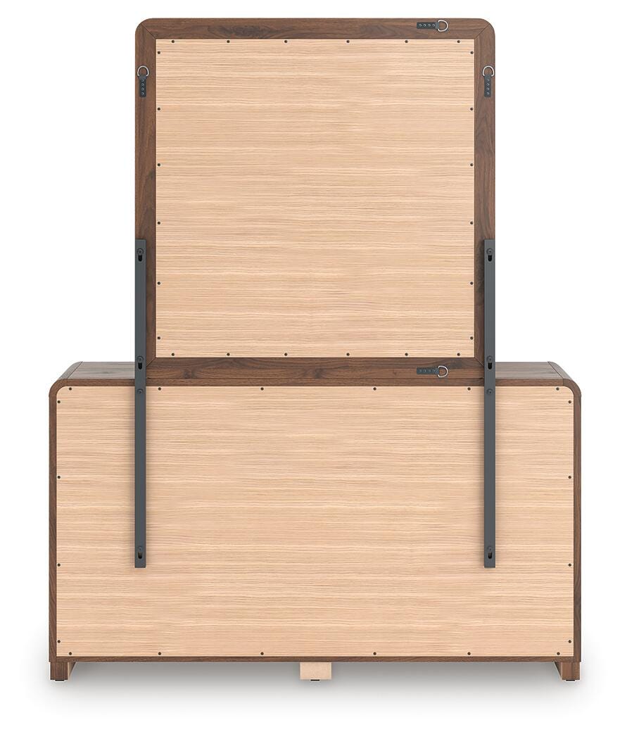 Fortlorn Brown King Panel Bed, Dresser, Mirror and Nightstand, Walnut
