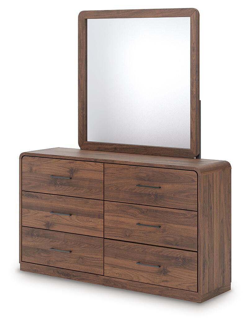Fortlorn Brown King Panel Bed, Dresser, Mirror and Nightstand, Walnut