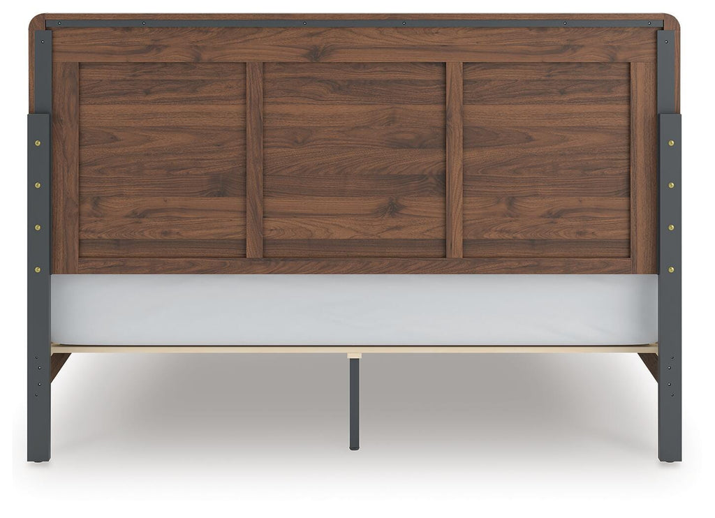 Fortlorn Brown King Panel Bed, Dresser, Mirror and Nightstand, Walnut