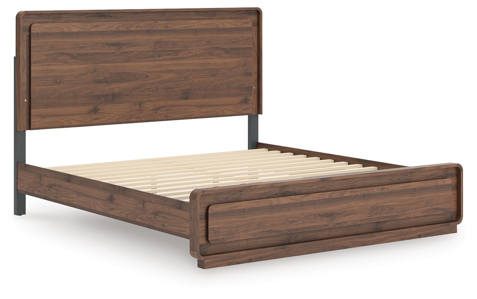 Fortlorn Brown King Panel Bed, Dresser, Mirror and Nightstand, Walnut