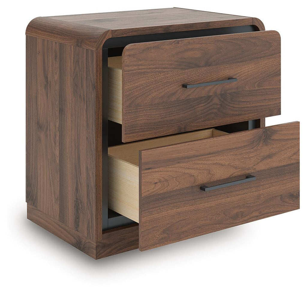 Fortlorn Brown King Panel Bed, Dresser, Mirror and Nightstand, Walnut
