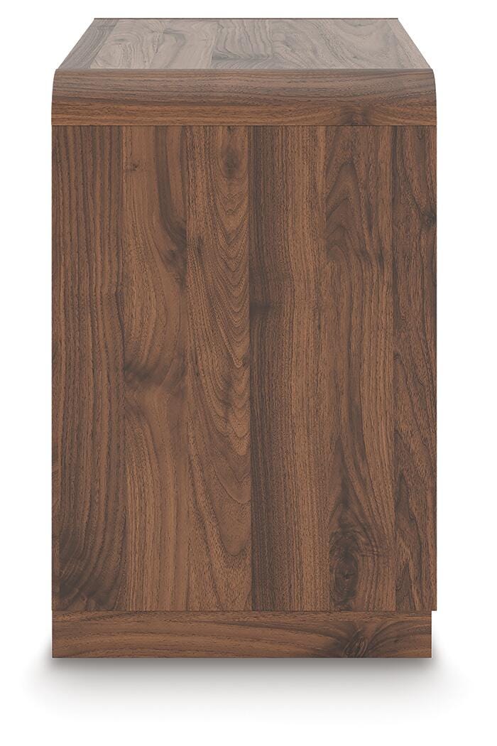 Fortlorn Brown King Panel Bed, Dresser, Mirror and Nightstand, Walnut