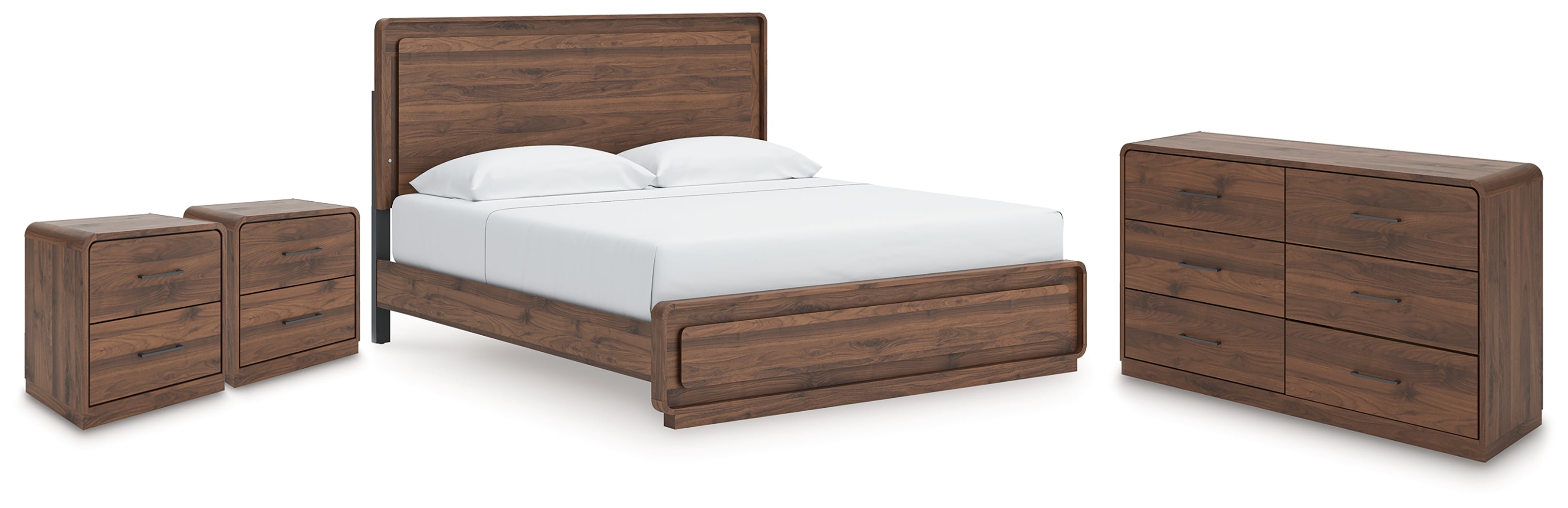 Fortlorn Walnut Brown King Panel Bed, Dresser and 2 Nightstands