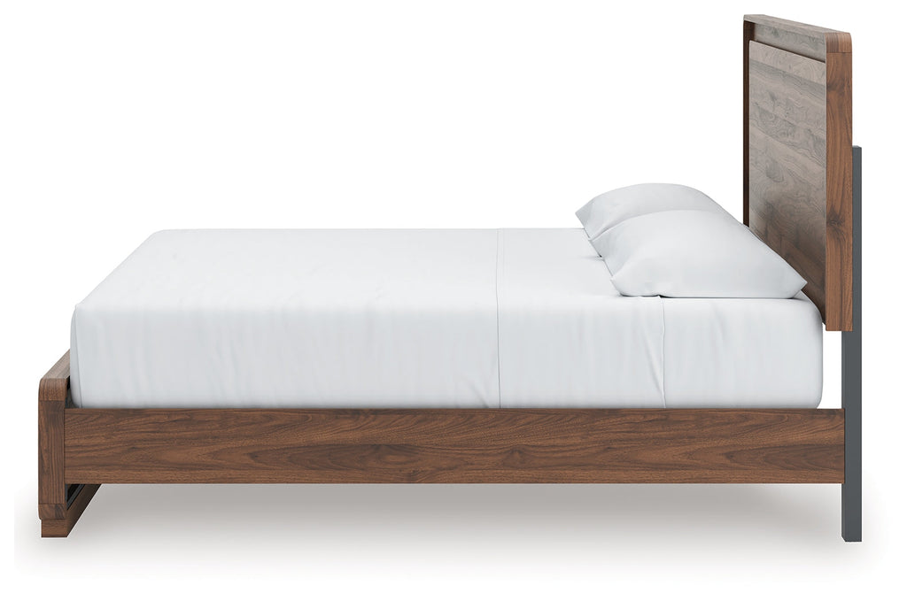 Fortlorn Walnut Brown King Panel Bed, Dresser and 2 Nightstands