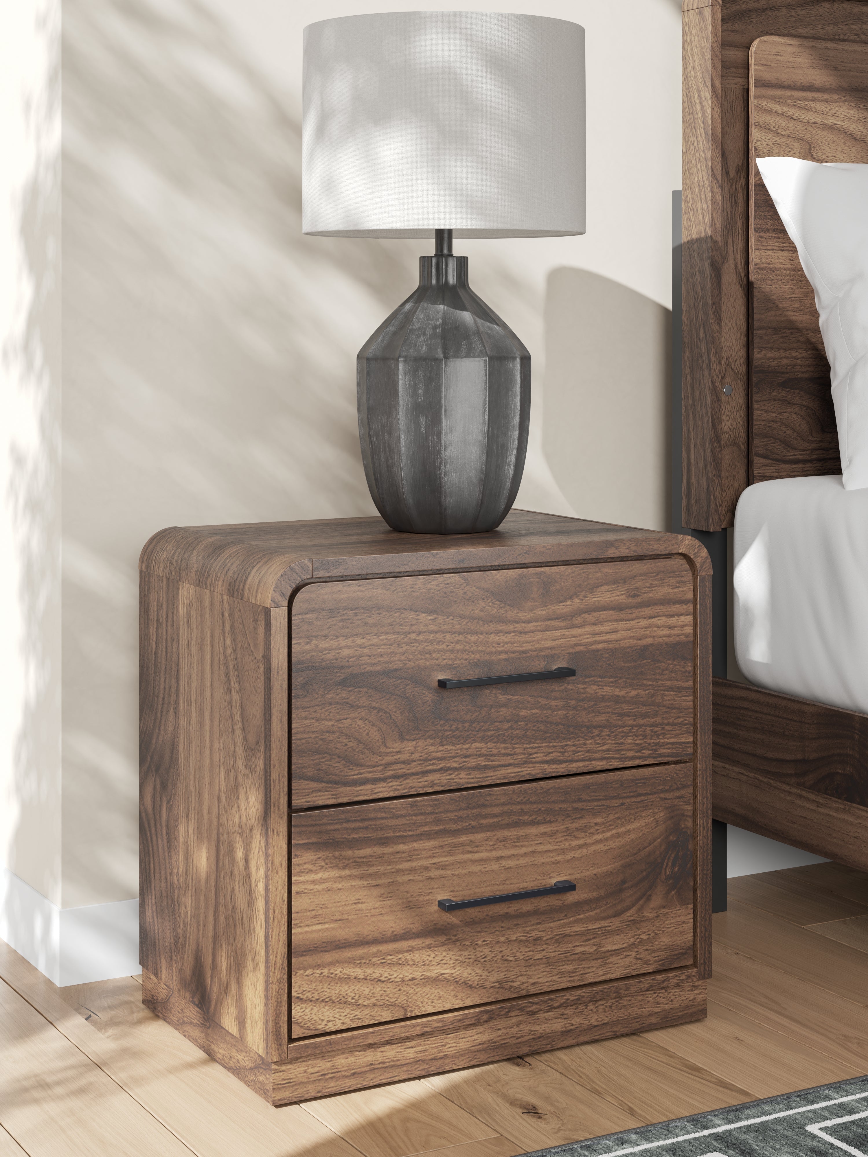 Fortlorn Walnut Brown King Panel Bed, Dresser and 2 Nightstands