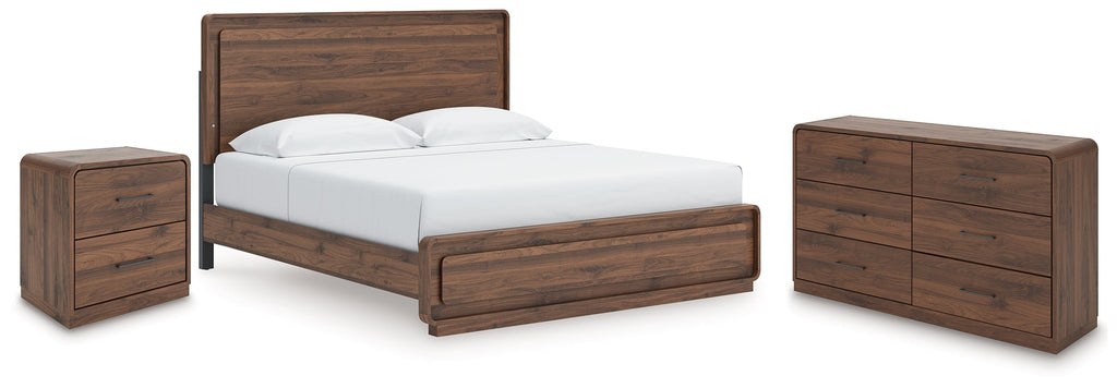 Fortlorn Walnut Brown King Panel Bed, Dresser and Nightstand
