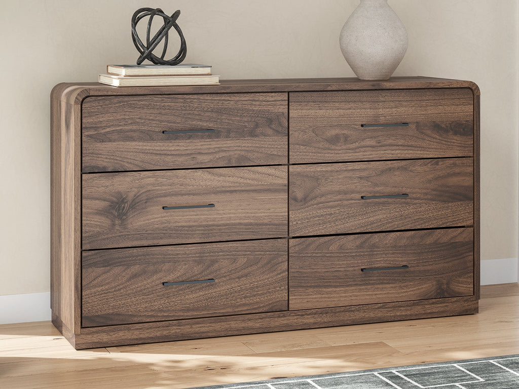 Fortlorn Walnut Brown King Panel Bed, Dresser and Nightstand