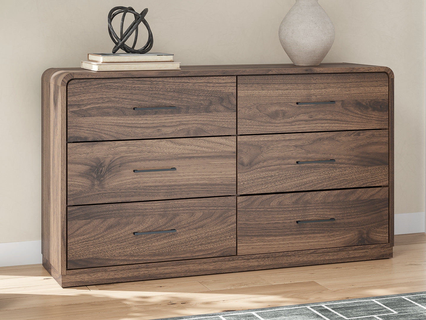 Fortlorn Walnut Brown King Panel Bed, Dresser and Nightstand