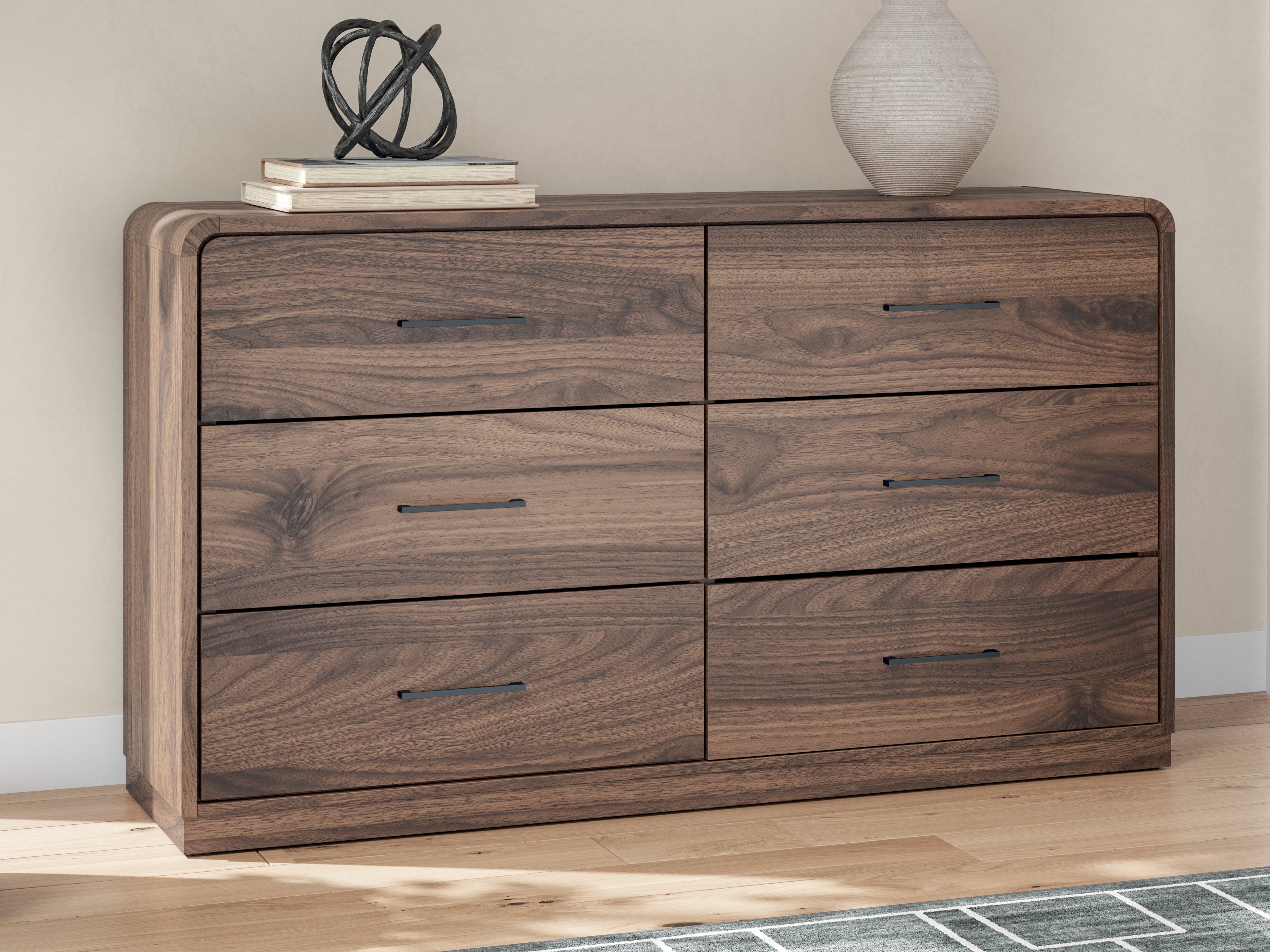 Fortlorn Walnut Brown King Panel Bed, Dresser and Nightstand