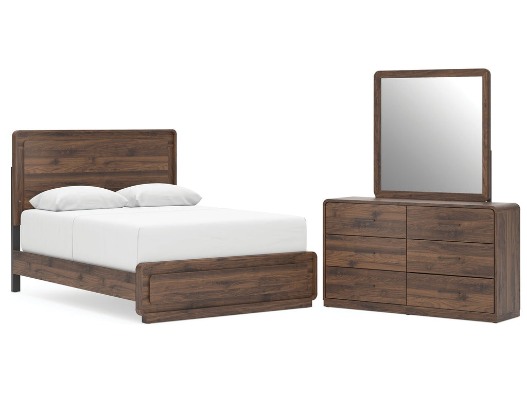 Fortlorn Walnut Brown Queen Panel Bed, Dresser and Mirror