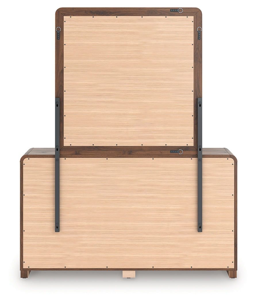 Fortlorn Walnut Brown Queen Panel Bed, Dresser and Mirror