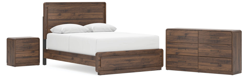 Fortlorn Walnut Brown Queen Panel Bed, Dresser and Nightstand