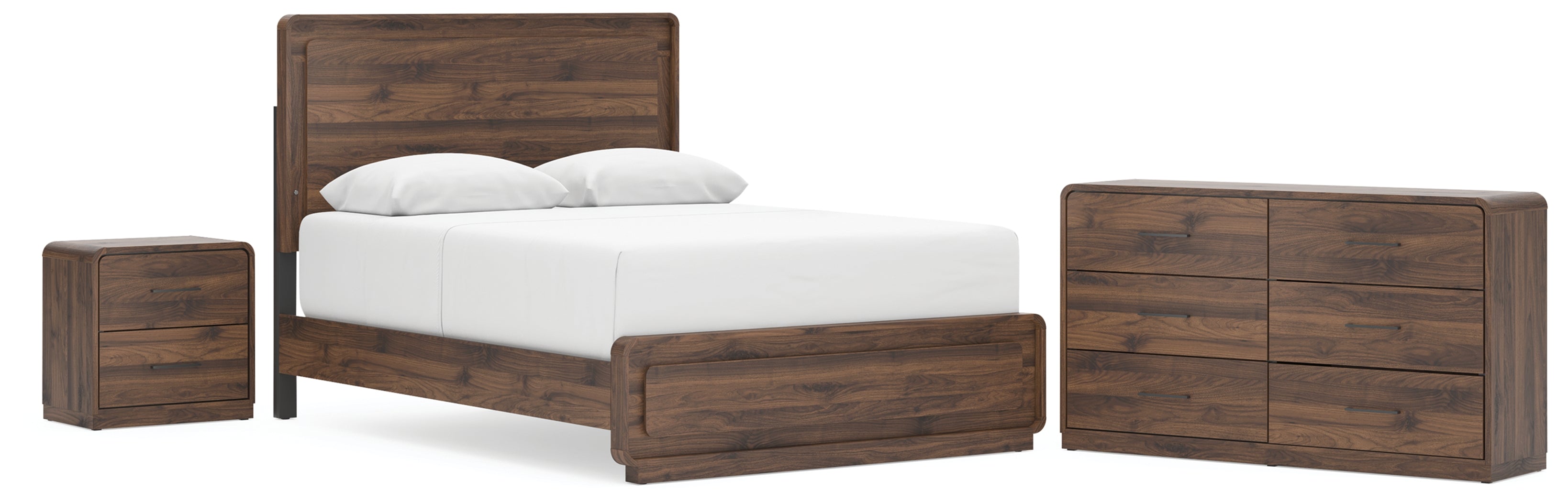 Fortlorn Walnut Brown Queen Panel Bed, Dresser and Nightstand