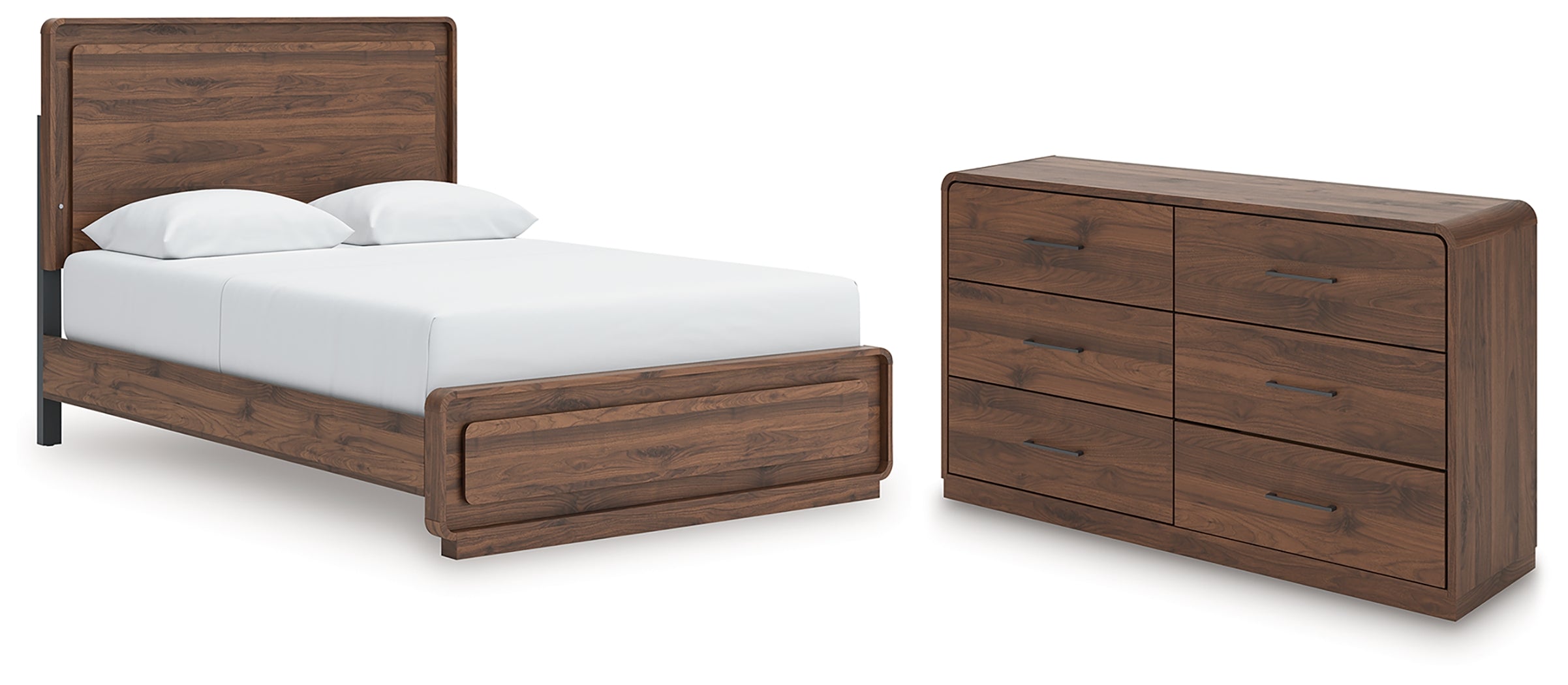Fortlorn Walnut Brown Queen Panel Bed and Dresser