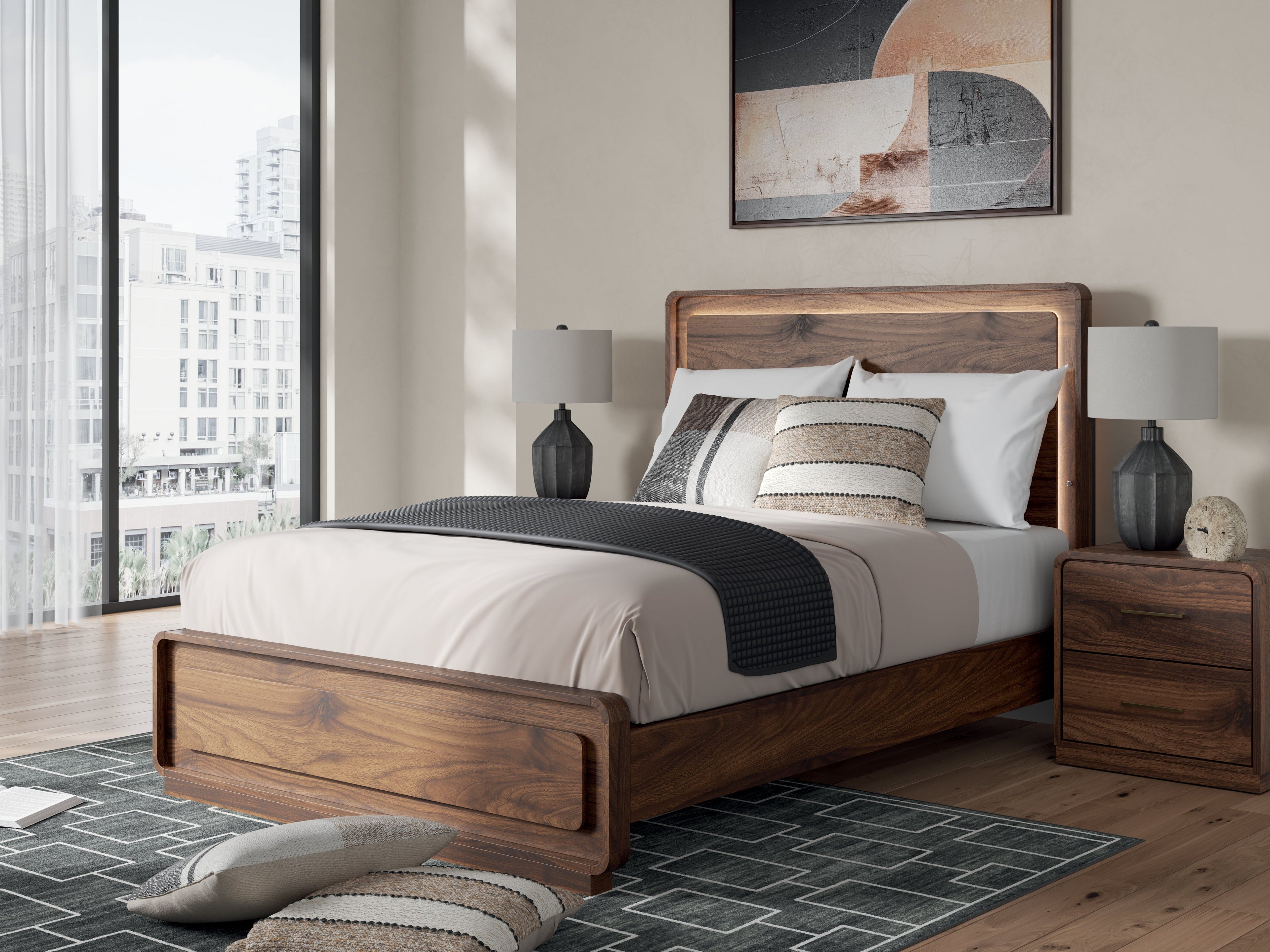 Fortlorn Walnut Brown Queen Panel Bed and Dresser
