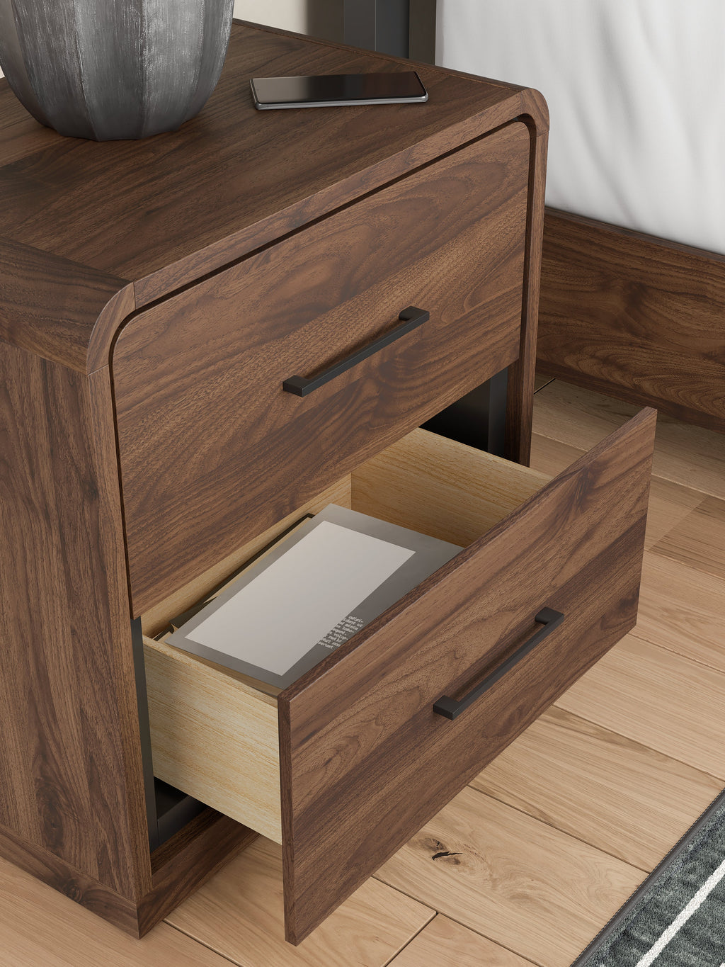 Fortlorn Walnut Brown Two Drawer Nightstand