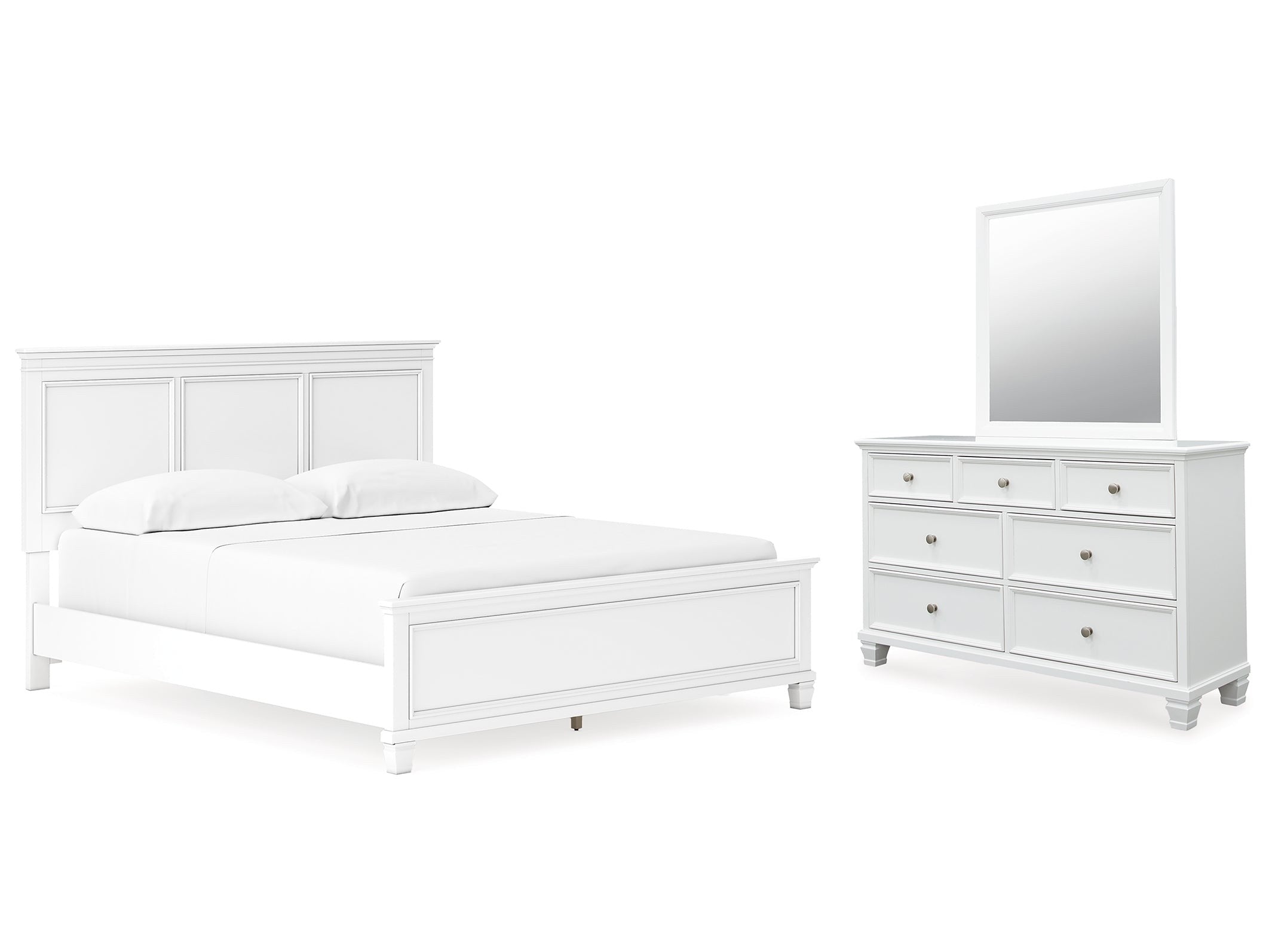 Fortman White California King Panel Bed & Dresser & Mirror