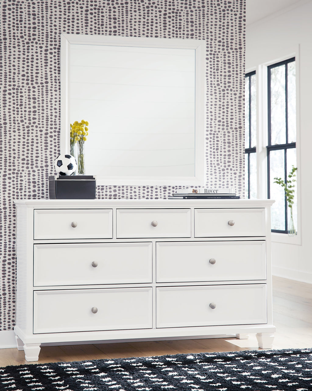 Fortman White Dresser and Mirror