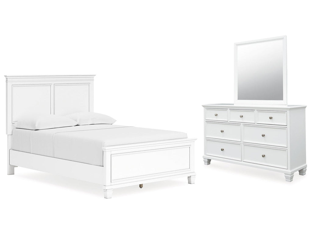 Fortman White Full Panel Bed, Dresser and Mirror