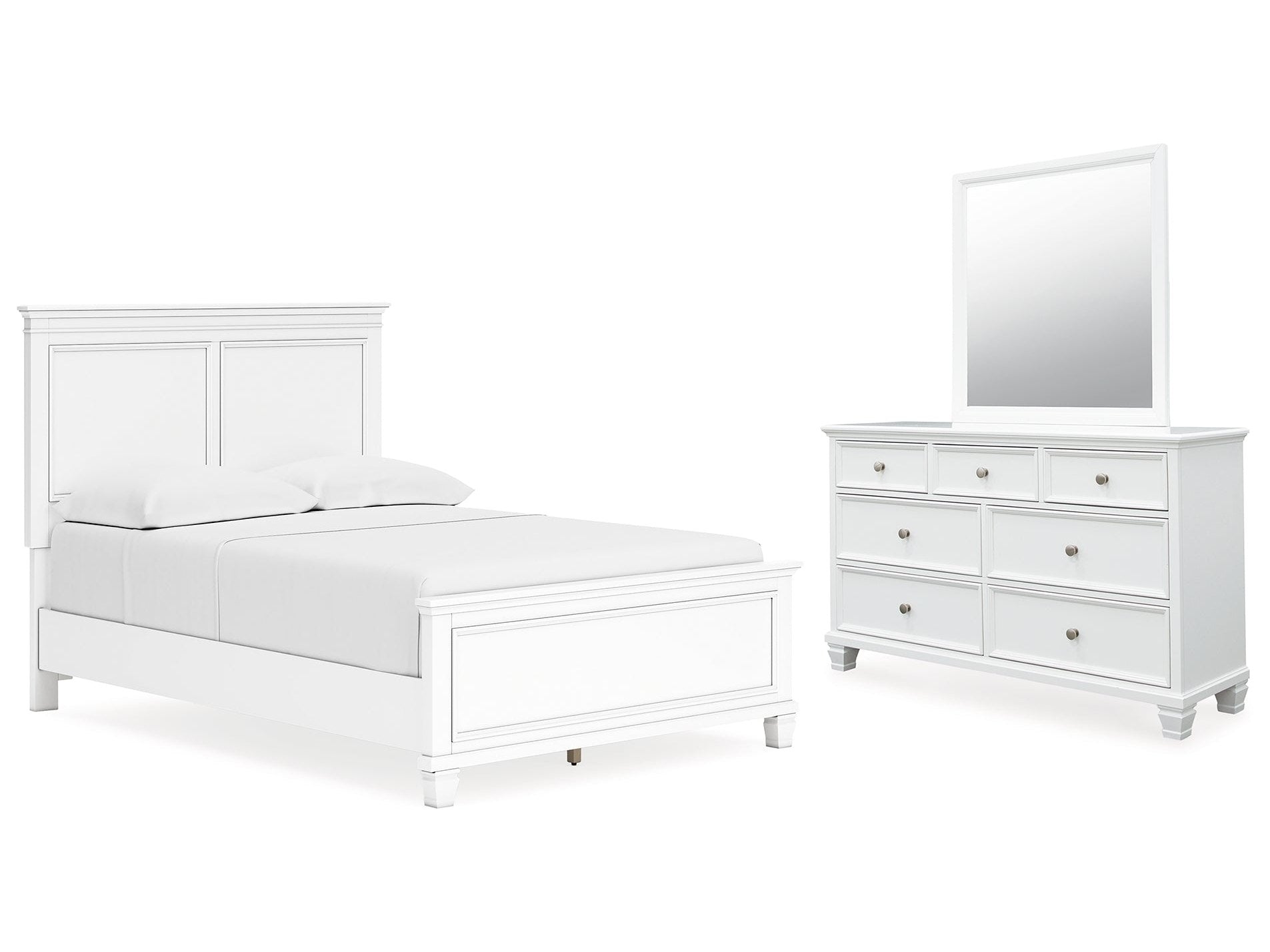 Fortman White Full Panel Bed, Dresser and Mirror