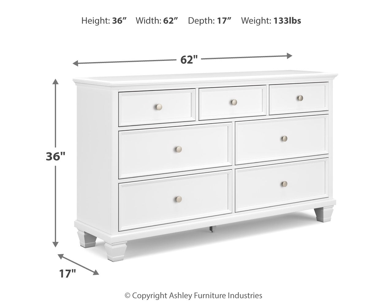 Fortman White Full Panel Bed, Dresser and Nightstand