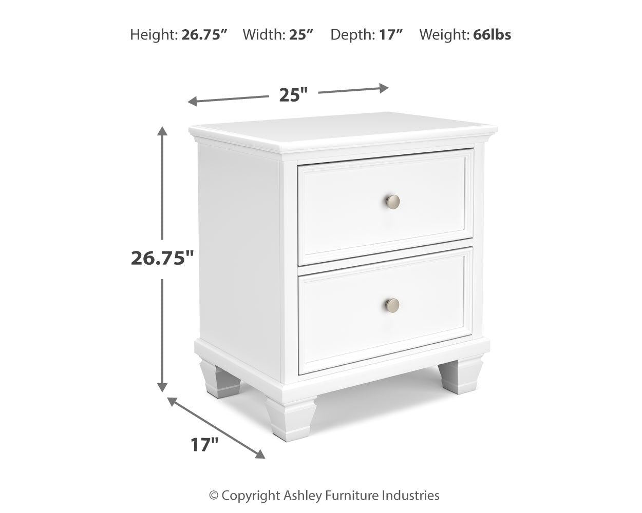 Fortman White Full Panel Bed, Dresser and Nightstand