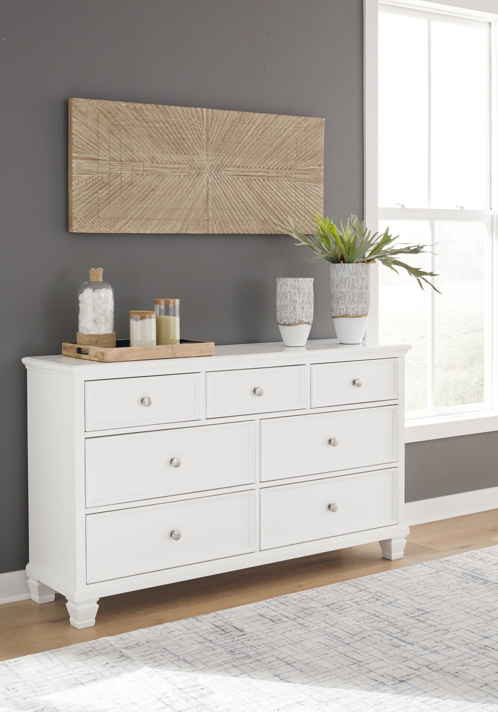 Fortman White Full Panel Bed, Dresser and Nightstand