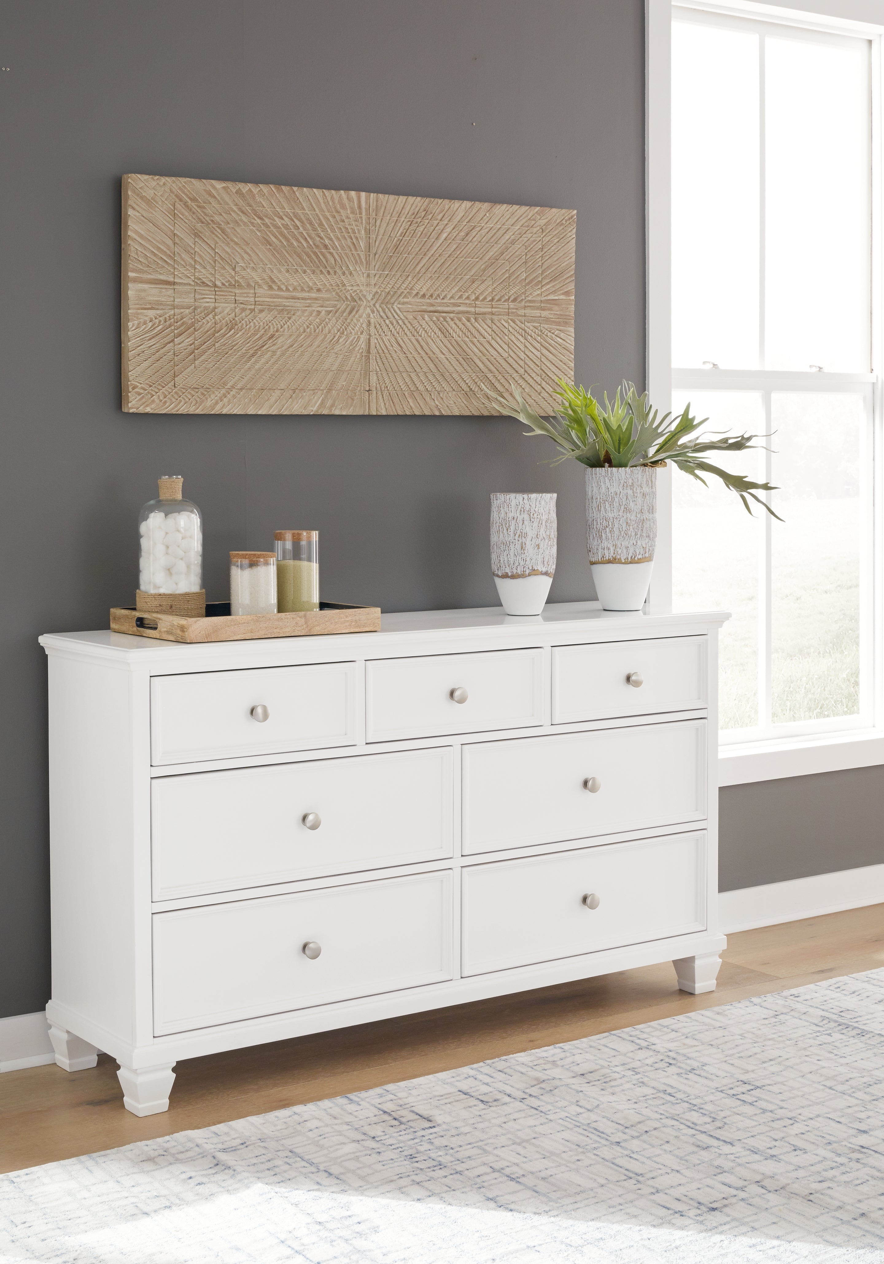 Fortman White Full Panel Bed, Dresser and Nightstand