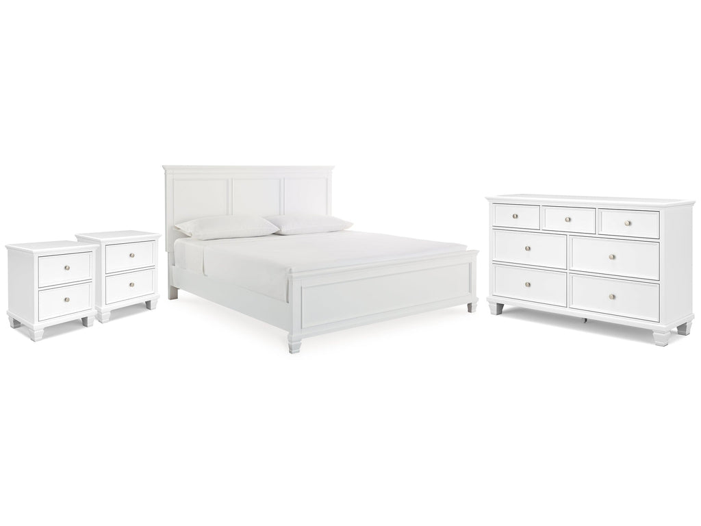 Fortman White King Panel Bed & Dresser & 2 Nightstands
