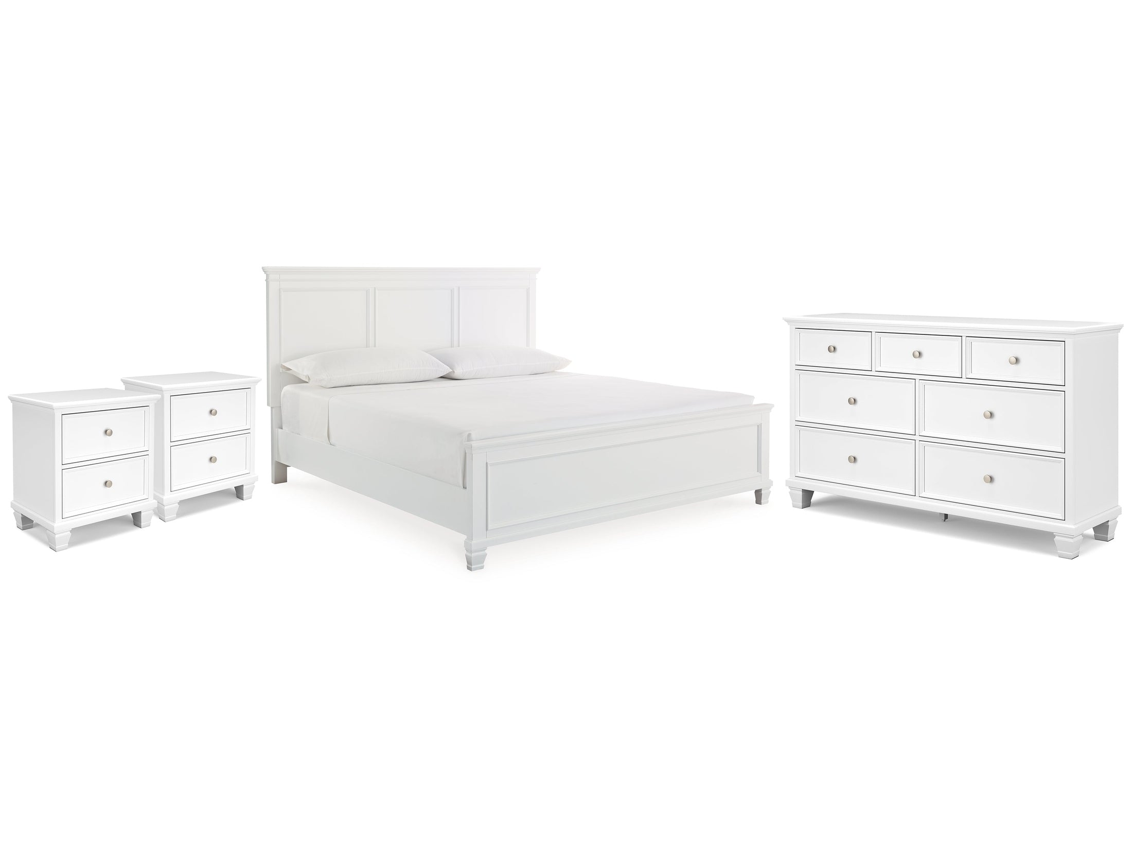 Fortman White King Panel Bed & Dresser & 2 Nightstands