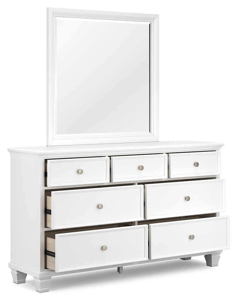 Fortman King Panel Bed, Dresser, Mirror and Nightstand, White
