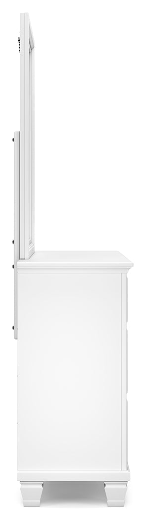 Fortman King Panel Bed, Dresser, Mirror and Nightstand, White