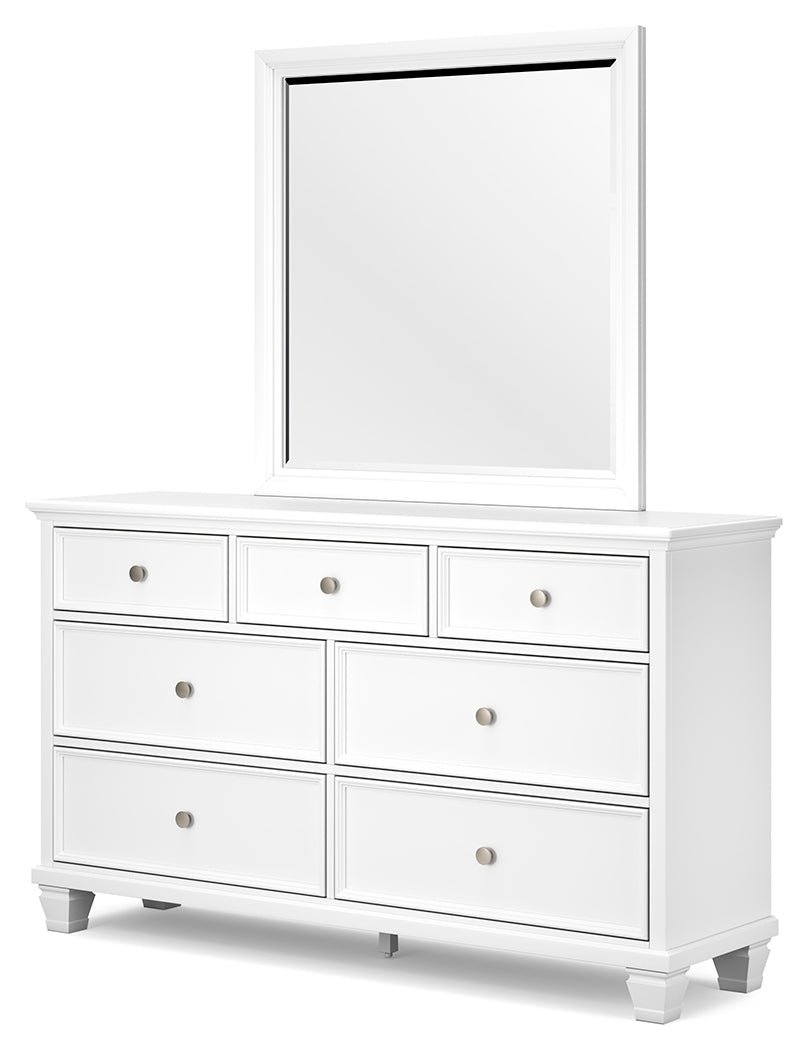 Fortman King Panel Bed, Dresser, Mirror and Nightstand, White