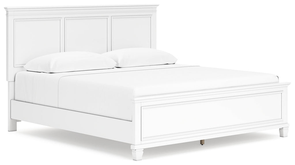 Fortman King Panel Bed, Dresser, Mirror and Nightstand, White