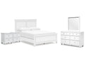 Fortman Queen Panel Bed, Dresser, Mirror and 2 Nightstands, White