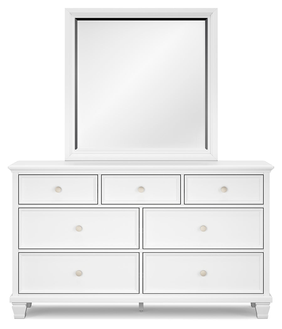 Fortman Queen Panel Bed, Dresser, Mirror and 2 Nightstands, White
