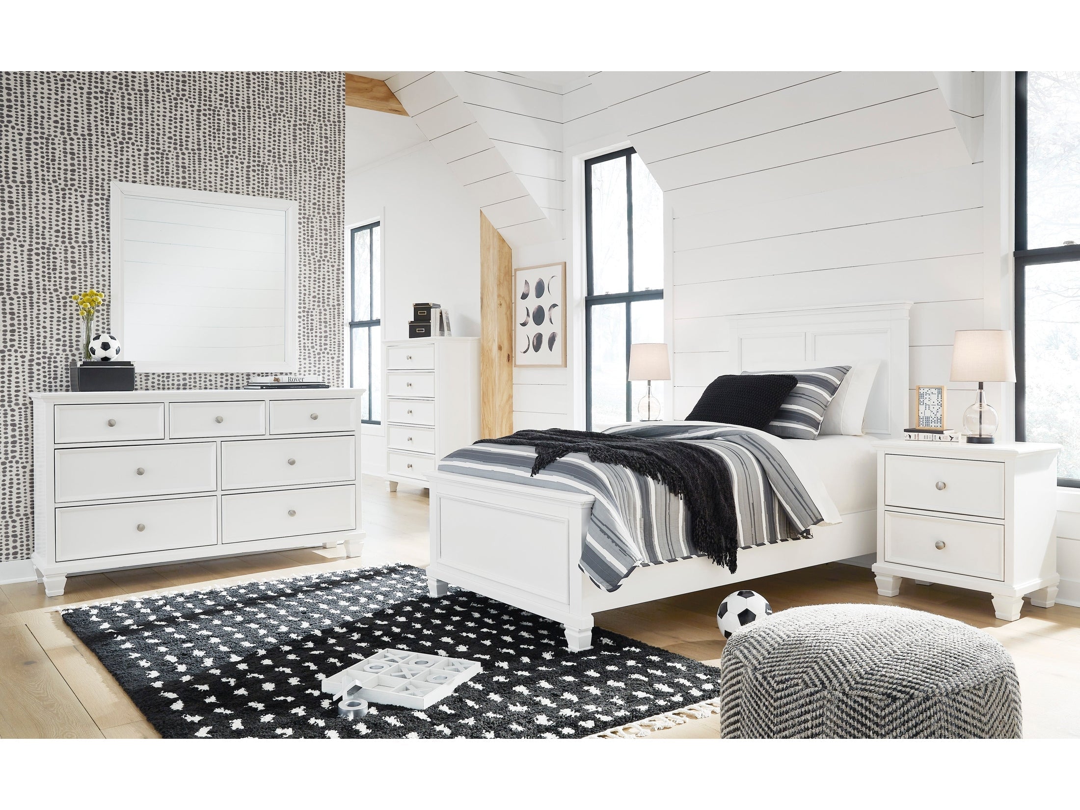 Fortman White Twin Panel 6-Piece Bedroom Set w/ 2 Nightstands