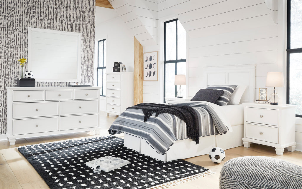 Fortman White Twin Panel 5-Piece Bedroom Set
