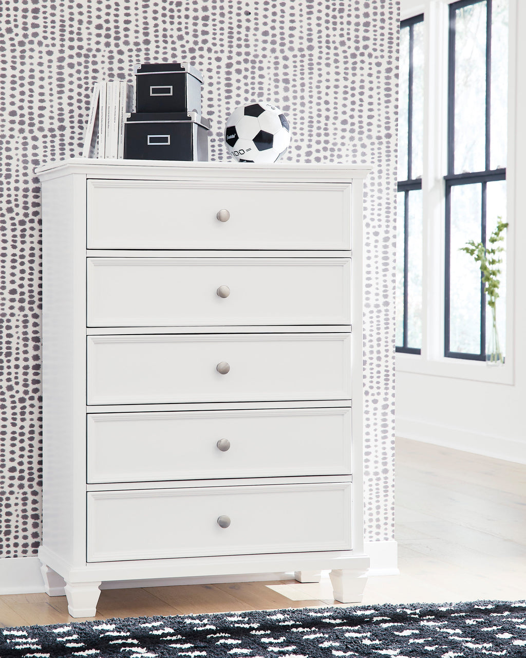 Fortman White Twin Panel 5-Piece Bedroom Set