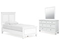 Fortman White Twin Panel Bed, Dresser and Mirror