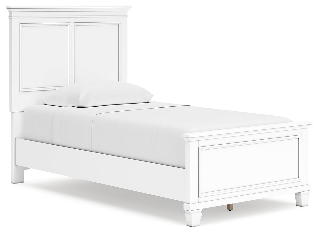 Fortman White Twin Panel Bed, Dresser and Mirror
