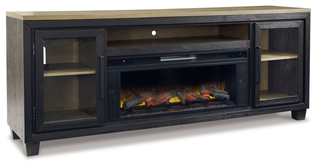 Foyland Black & Brown 83" TV Stand w/ Electric Fireplace Insert